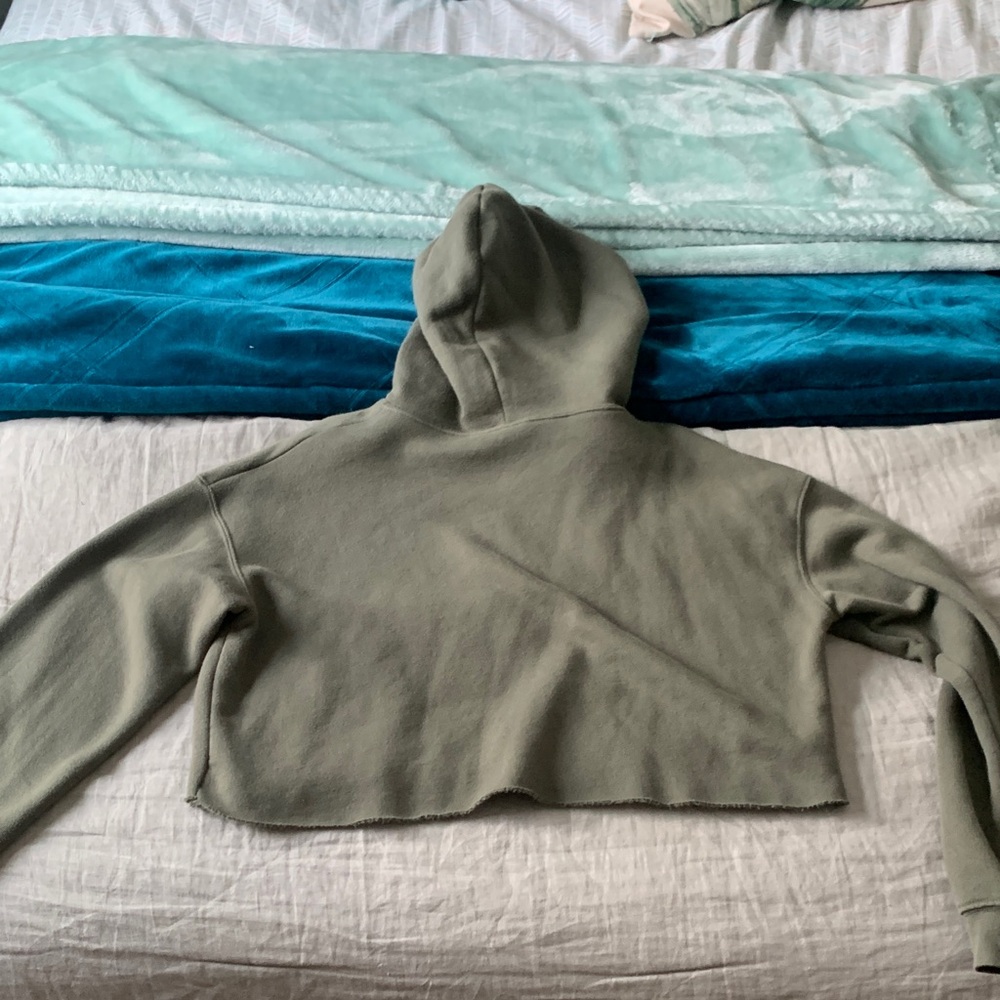 There is No Planet B Olive Green Cropped Hoodie with Environmental Print - Picture 6 of 10